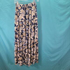 Floral Maxi Skirt By Minkpink X-Small Blue & Yellow Tiered Design Australian Bra